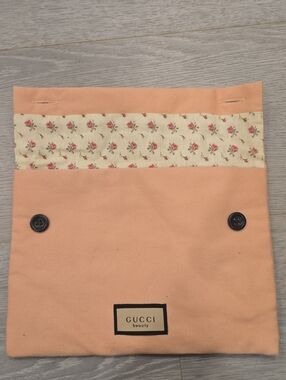 Gucci Peach Cosmetics Canvas Pouch with Floral Trim